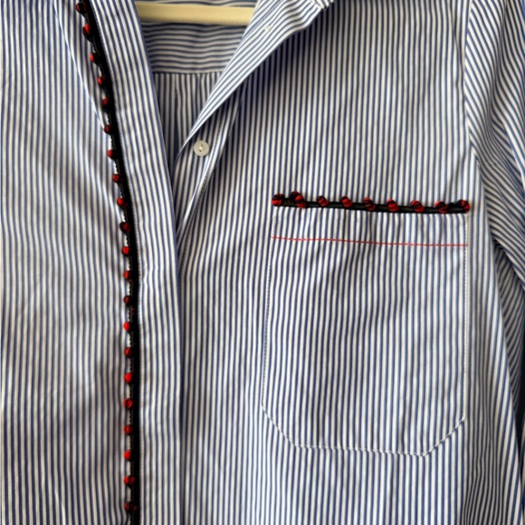 Zara Blue and White Striped Shirt with Red Detail - Picture 4 of 8